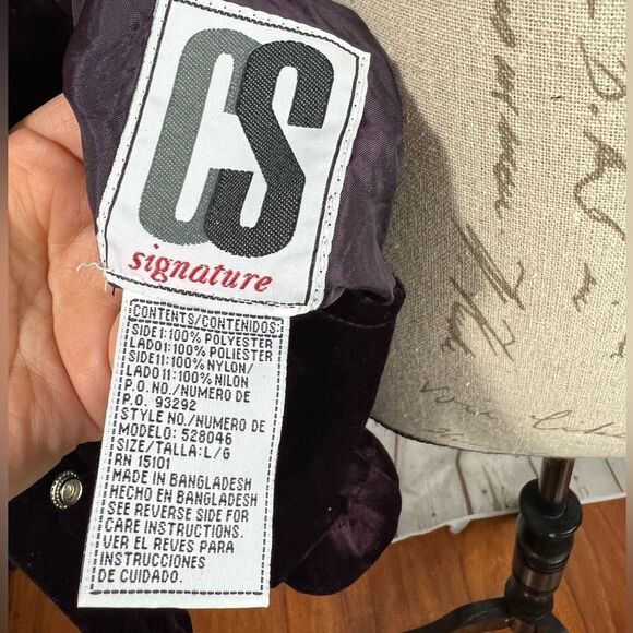 Vintage CS Signature Reversible Velvet Purple Coat Drawstring Jacket Sz Large - Picture 4 of 8